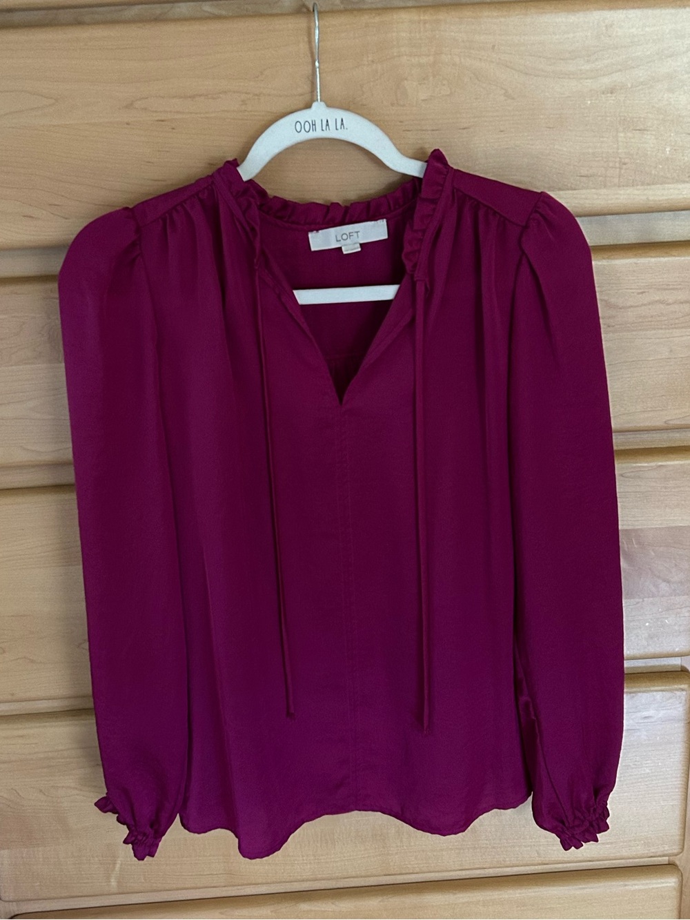 LOFT Deep Magenta Tie-Neck Blouse